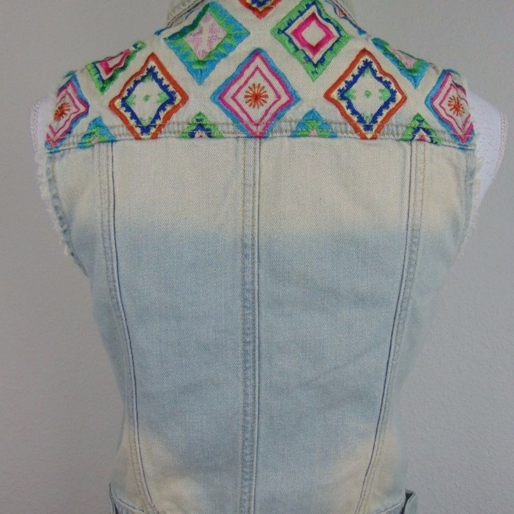 Boho Womens Small Acid Wash Sleeveless Jean Jacket